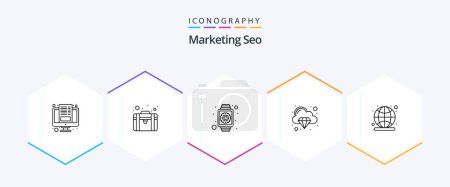 Illustration for Marketing Seo 25 Line icon pack including campaign. network. gear. good. smart watch - Royalty Free Image
