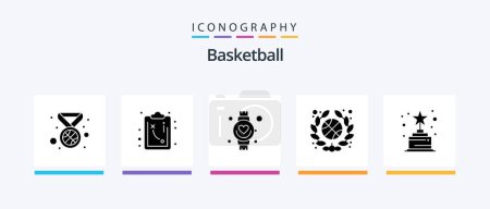 Ilustración de Baloncesto Glifo 5 paquete de iconos incluyendo. trofeo. Corazón. Premio. asociación. Diseño de iconos creativos - Imagen libre de derechos
