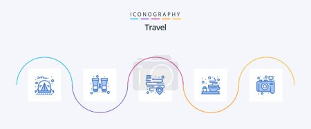 Illustration for Travel Blue 5 Icon Pack Including photography. camera. distance. tea. breakfast - Royalty Free Image
