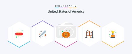 Illustration for Usa 25 Flat icon pack including . award. pumpkin. achievement. saloon - Royalty Free Image