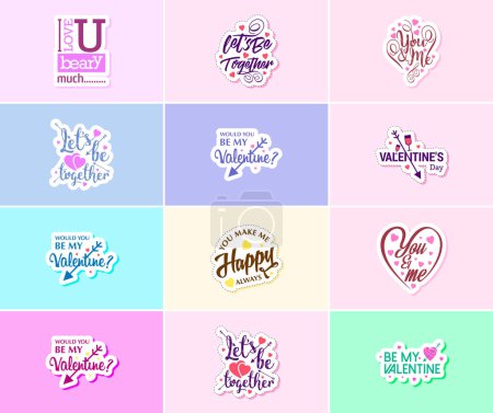 Téléchargez les illustrations : Love is in the Air: Valentine's Day Typography and Graphics Stickers - en licence libre de droit
