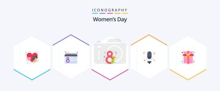 Illustration for Womens Day 25 Flat icon pack including box. record. date. microphone. women day - Royalty Free Image