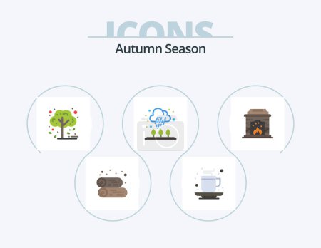 Téléchargez les illustrations : Autumn Flat Icon Pack 5 Icon Design. chimney. rain. tea. cloud. tree - en licence libre de droit
