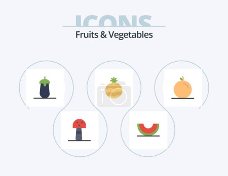 Téléchargez les illustrations : Fruits and Vegetables Flat Icon Pack 5 Icon Design. pulp. fruit. brinjal. pineapple. vegetables - en licence libre de droit