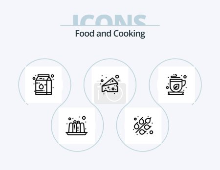 Ilustración de Food Line Icon Pack 5 Icon Design (en inglés). .. fruta. arroz. comida. néctar - Imagen libre de derechos