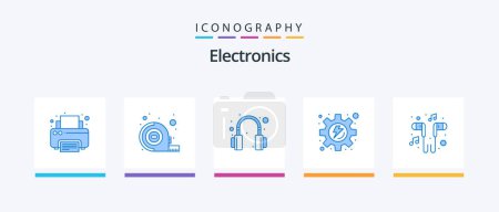 Illustration for Electronics Blue 5 Icon Pack Including song. music. headphones. headset. process. Creative Icons Design - Royalty Free Image