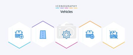 Illustration for Vehicles 25 Blue icon pack including vehicles. more. road. car. vehicle maintenance - Royalty Free Image