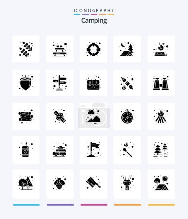 Téléchargez les illustrations : Creative Camping 25 Glyphe Solide Noir icône pack tel que noisette. flamme. soutien. feu. feu de camp - en licence libre de droit