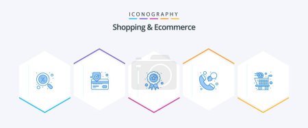 Illustration for Shopping And Ecommerce 25 Blue icon pack including add. shopping. ribbon. shop. call - Royalty Free Image