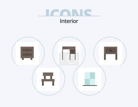 Téléchargez les illustrations : Interior Flat Icon Pack 5 Icon Design. office. furniture. room. desk. interior - en licence libre de droit