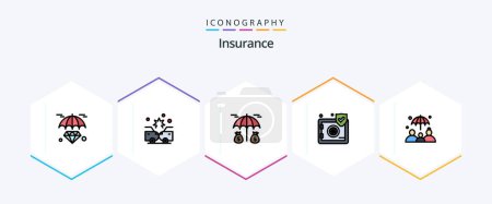 Ilustración de Paquete de iconos de Insurance 25 FilledLine que incluye seguro de vida. seguro. inversión. seguridad. proteger - Imagen libre de derechos