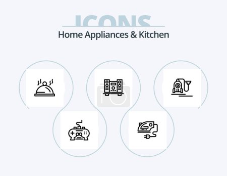 Ilustración de Electrodomésticos y Línea de Cocina Icon Pack 5 Icon Design. calentador. cocinar. estufa. microondas. horno - Imagen libre de derechos