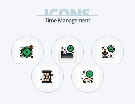 Téléchargez les illustrations : Time Management Line Filled Icon Pack 5 Icon Design. time. hand. time. clock. night - en licence libre de droit