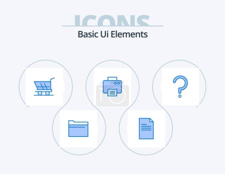 Illustration for Basic Ui Elements Blue Icon Pack 5 Icon Design. question. machine. cart. printed. printer - Royalty Free Image