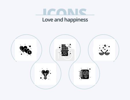 Ilustración de Love Glyph Icon Pack 5 Diseño de iconos. pájaro. Dulce. Reloj. El postre. citas - Imagen libre de derechos