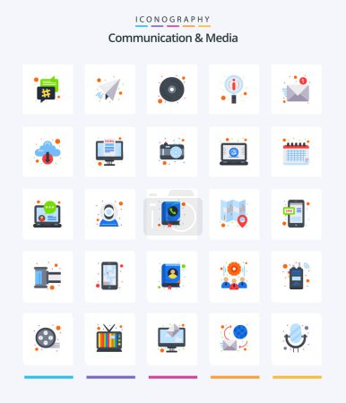 Ilustración de Creative Communication And Media 25 Flat icon pack  Such As notification. email. cd. search. information - Imagen libre de derechos