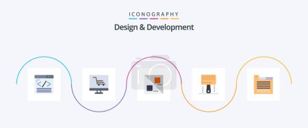 Téléchargez les illustrations : Design and Development Flat 5 Icon Pack Including tab. paintbrush. startup. development. coding - en licence libre de droit