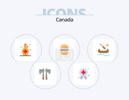 Téléchargez les illustrations : Canada Flat Icon Pack 5 Icon Design. kayak. canada. kettle. eat. burger - en licence libre de droit