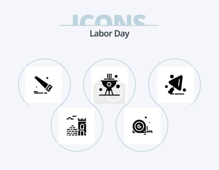 Illustration for Labor Day Glyph Icon Pack 5 Icon Design. dish . bbq . ruler . hand - Royalty Free Image