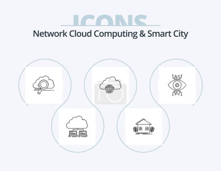 Téléchargez les illustrations : Cloud Computing réseau et Smart City Line Icon Pack 5 Icon Design. l'information. hub. l'information. globe. réseau - en licence libre de droit