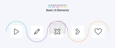 Téléchargez les illustrations : Basic Ui Elements Line 5 Icon Pack Including heart. direction. delete. forward. arrow - en licence libre de droit