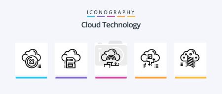 Téléchargez les illustrations : Cloud Technology Line 5 Icon Pack y compris la flèche. nuage. archives. télécharger. données. Icônes créatives Design - en licence libre de droit