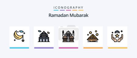 Téléchargez les illustrations : Ramadan Line Filled 5 Icon Pack Including moon. masjid. spoon. mosque. one. Creative Icons Design - en licence libre de droit