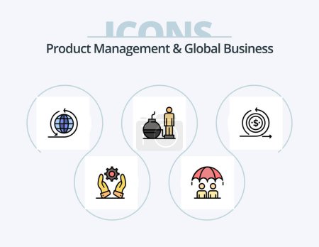 Illustration for Product Managment And Global Business Line Filled Icon Pack 5 Icon Design. global organization. modern. return. management. modern - Royalty Free Image