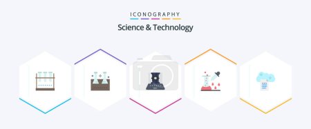 Illustration for Science And Technology 25 Flat icon pack including file storage. cloud reporting. technic. scientific research. microbiology - Royalty Free Image