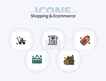 Illustration for Shopping and Ecommerce Line Filled Icon Pack 5 Icon Design. favorite document. guaranteed label. track list. badge. sale tag - Royalty Free Image