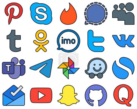 Téléchargez les illustrations : 20 Professional Line Filled Social Media Icons such as microsoft team. tweet. tumblr. twitter and video High-quality and customizable - en licence libre de droit
