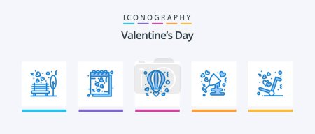 Ilustración de Día de San Valentín Azul 5 paquete de iconos incluyendo el vidrio. aniversario. notas. Valentín. Caliente. Diseño de iconos creativos - Imagen libre de derechos