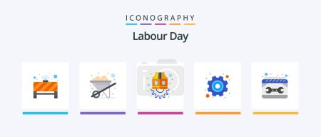 Illustration for Labour Day Flat 5 Icon Pack Including maintenance. calendar. labor. labour. gear. Creative Icons Design - Royalty Free Image