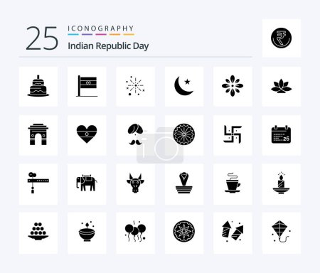 Illustration for Indian Republic Day 25 Solid Glyph icon pack including star. moon. bang. fireworks. diwali - Royalty Free Image