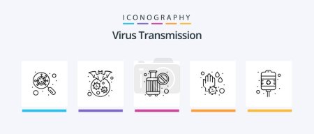 Téléchargez les illustrations : Boîte d'icônes de la ligne de transmission du virus 5, y compris le coronavirus. virus. maladie. corona. chauve souris. Icônes créatives Design - en licence libre de droit