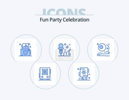 Ilustración de Party Blue Icon Pack 5 Icon Design. pool. party. camera. music. karaoke - Imagen libre de derechos