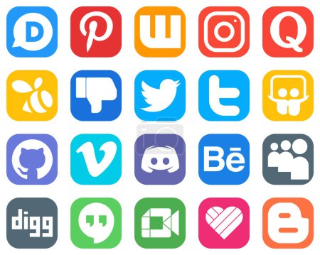 Illustration for 20 Social Media Icons for Your Designs such as discord. vimeo. swarm. github and tweet icons. Simple Gradient Icon Set - Royalty Free Image