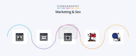Illustration for Marketing And Seo Line Filled Flat 5 Icon Pack Including search. globe. retina. seo. idea - Royalty Free Image