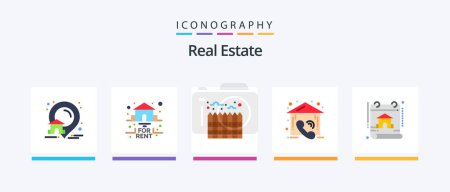 Ilustración de Real Estate Flat 5 Icon Pack Incluyendo la construcción. real. patrimonio. patrimonio. Llame. Diseño de iconos creativos - Imagen libre de derechos
