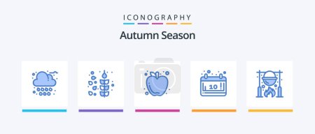 Ilustración de Autumn Blue 5 Icon Pack Incluyendo picnic. otoño. otoño. temporada. calendario. Diseño de iconos creativos - Imagen libre de derechos
