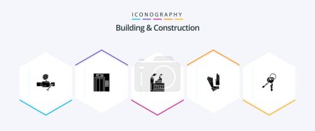 Ilustración de Edificio y construcción 25 Paquete de iconos de glifos incluyendo llaves. construcción. industria. edificio. humo - Imagen libre de derechos