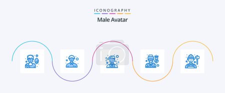 Illustration for Male Avatar Blue 5 Icon Pack Including labour. engineer. school. employee. soldier - Royalty Free Image