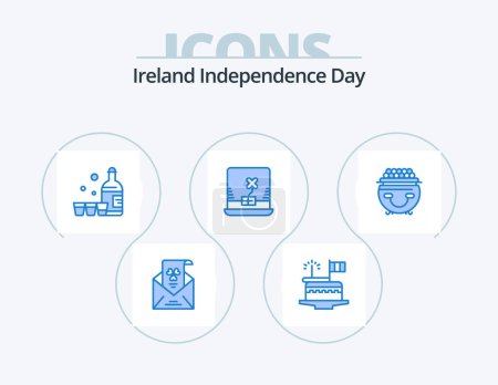 Illustration for Ireland Independence Day Blue Icon Pack 5 Icon Design. gold. ireland. patricks. computer. ireland - Royalty Free Image