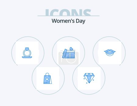 Téléchargez les illustrations : Journée des femmes Icône bleue Pack 5 Icône Design. . proposition. . lèvres - en licence libre de droit
