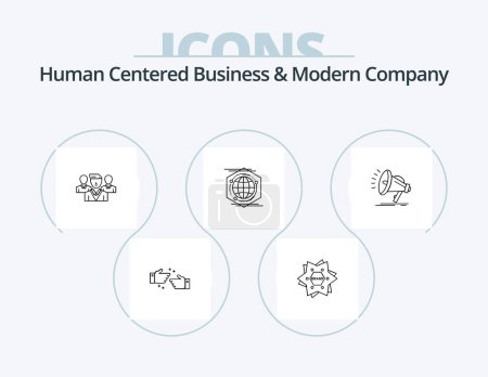 Téléchargez les illustrations : Human Centered Business And Modern Company Line Icon Pack 5 Icon Design. user. login. man. id. message - en licence libre de droit