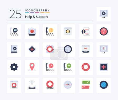 Illustration for Help And Support 25 Flat Color icon pack including document. communication. communication. support. chat alert - Royalty Free Image