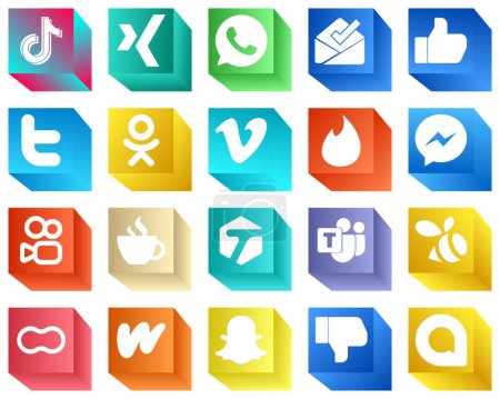 Illustration for 3D Social Media Brand Icons 20 Icons Pack such as facebook. tinder. like. video and odnoklassniki icons. Fully editable and unique - Royalty Free Image