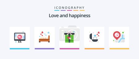 Illustration for Love Flat 5 Icon Pack Including location. present. sleep. ring. heart. Creative Icons Design - Royalty Free Image