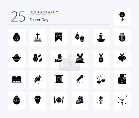 Téléchargez les illustrations : Easter 25 Solid Glyph icon pack including easter. candle. tag. food. easter - en licence libre de droit