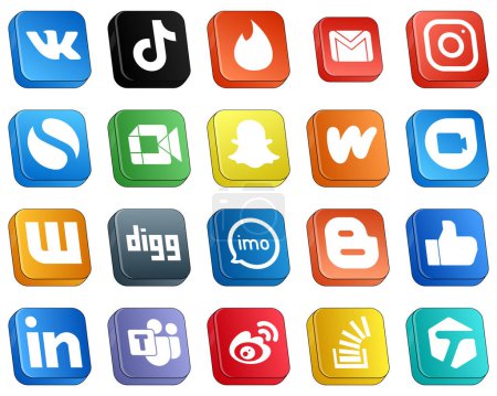 Illustration for 20 Isometric 3D Social Media Icons for Popular Brands such as snapchat. video. email. google meet and icons. Creative and eye-catching - Royalty Free Image